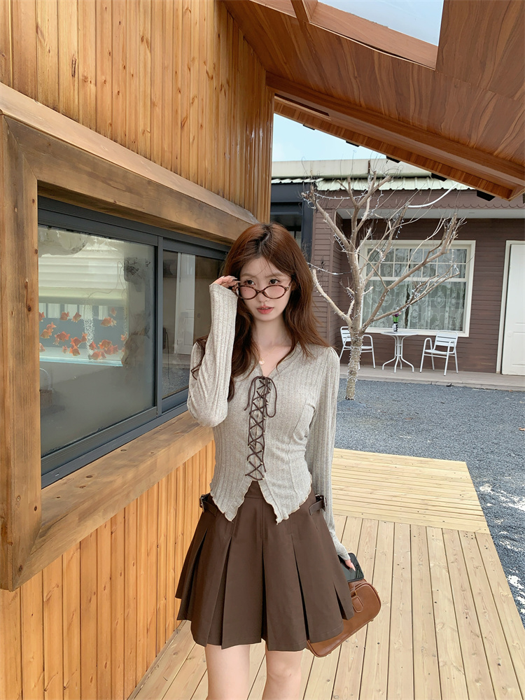 Plus Size Women’s Retro Pleated Skirt Two-Piece Set Long Sleeve V-Neck Fall 2026
