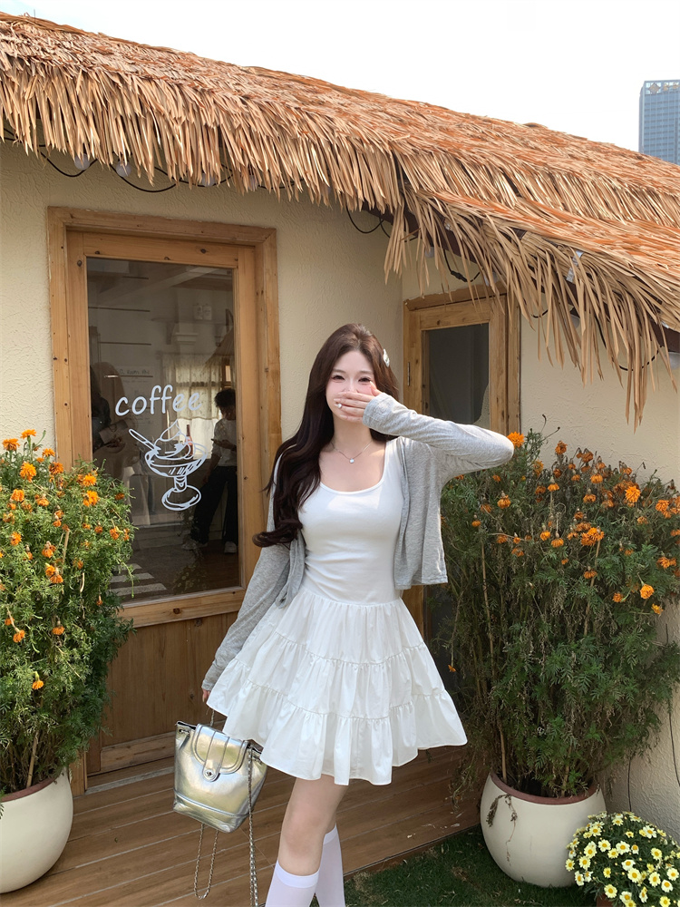 Plus Size Women Korean Style U-Neck Tiered Cami Dress Spring New Layering Vest Dress
