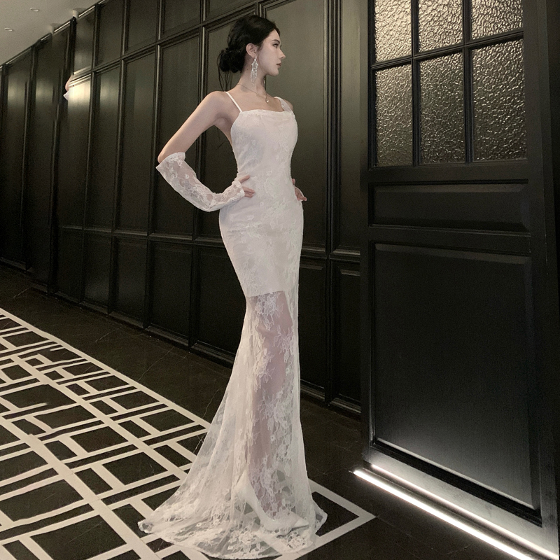 Vintage Lace Mermaid Wedding Dress Bridal Robe
