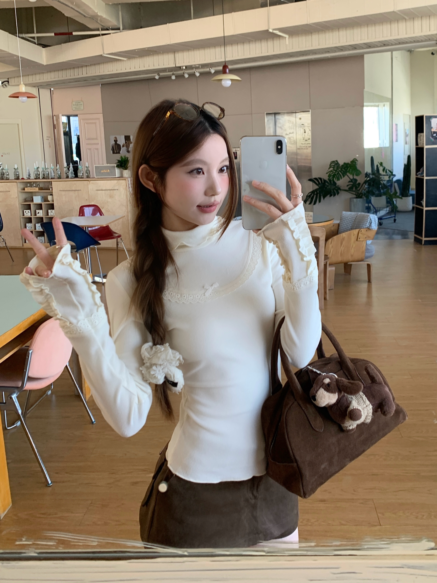Women's Slim Fit High Neck Ruffle Trim Long Sleeve Base Layer Top - Image 3