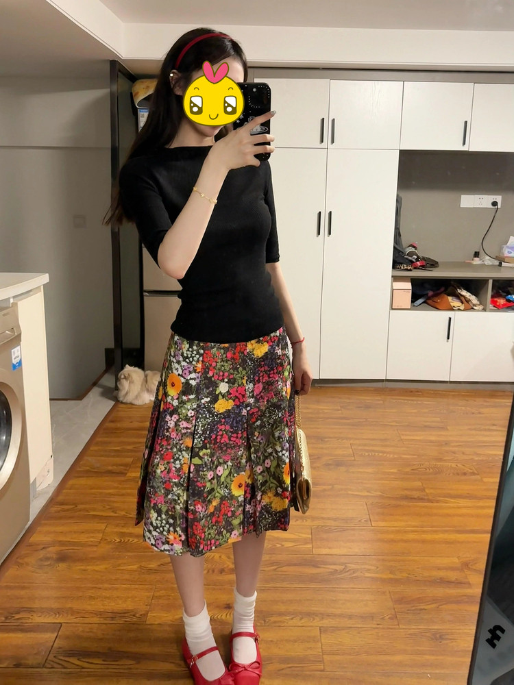 Elegant Floral Print Pleated Skirt 2026 Spring Summer Slimming High Waist A-Line Mini Skirt for Women