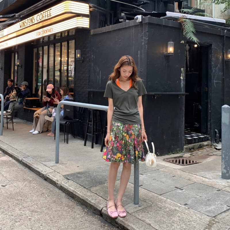 Oil Painting Floral Pleated Vintage Short Skirt Korean Style Spring Summer - Image 5