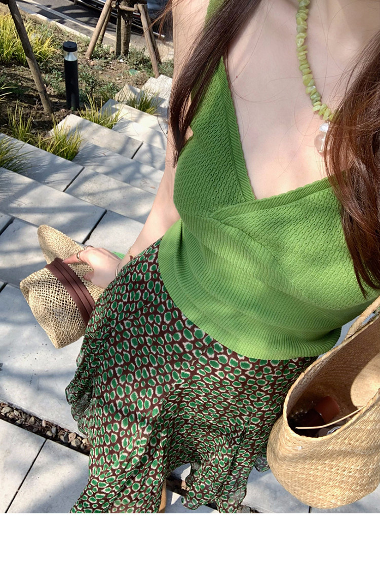 Green Leopard Print Floral Midi Skirt New Unique Design Elegant Women’s Skirt