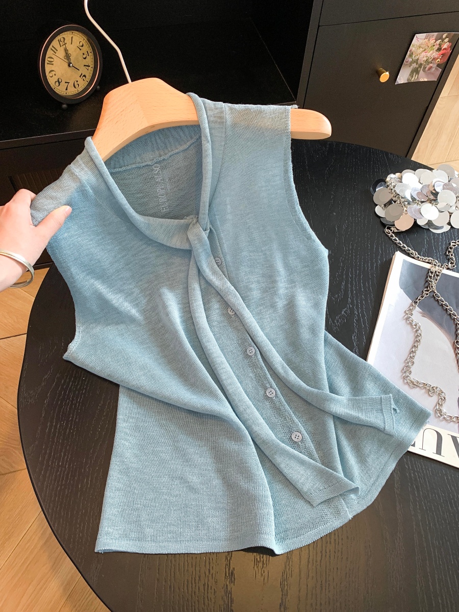 Women’s French Commuter Lace-Up Knit Vest 2026 Summer Loose Slimming Sleeveless Layering Top